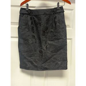 The Wrights Black Damask Dark Academia Button Embellished Pencil Skirt sz 6 EUC